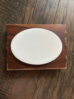 Ceramic Oval Soap Dish with Wooden Base - White